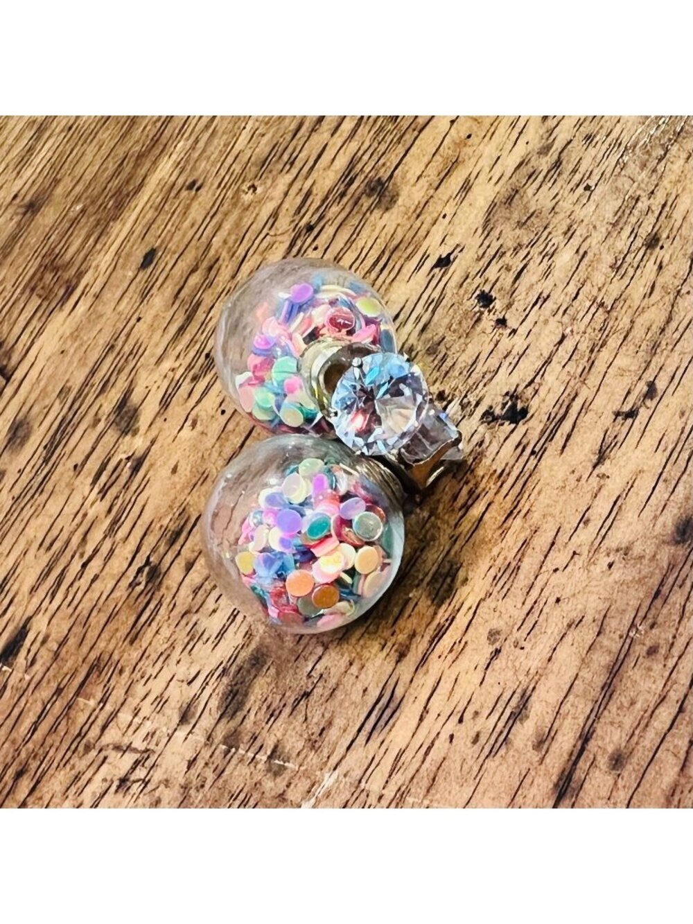 Glass Orb Reversible Earrings With Multicolor Confetti & Crystal Accents